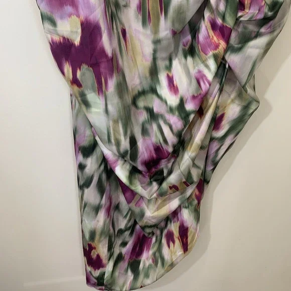 Cider Dress‎ Womens 2XL Watercolor Ruched Retro Disco Satin Midi Romantic - Picture 4 of 9